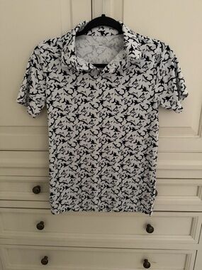 bcg White Polo with Navy Shark Print